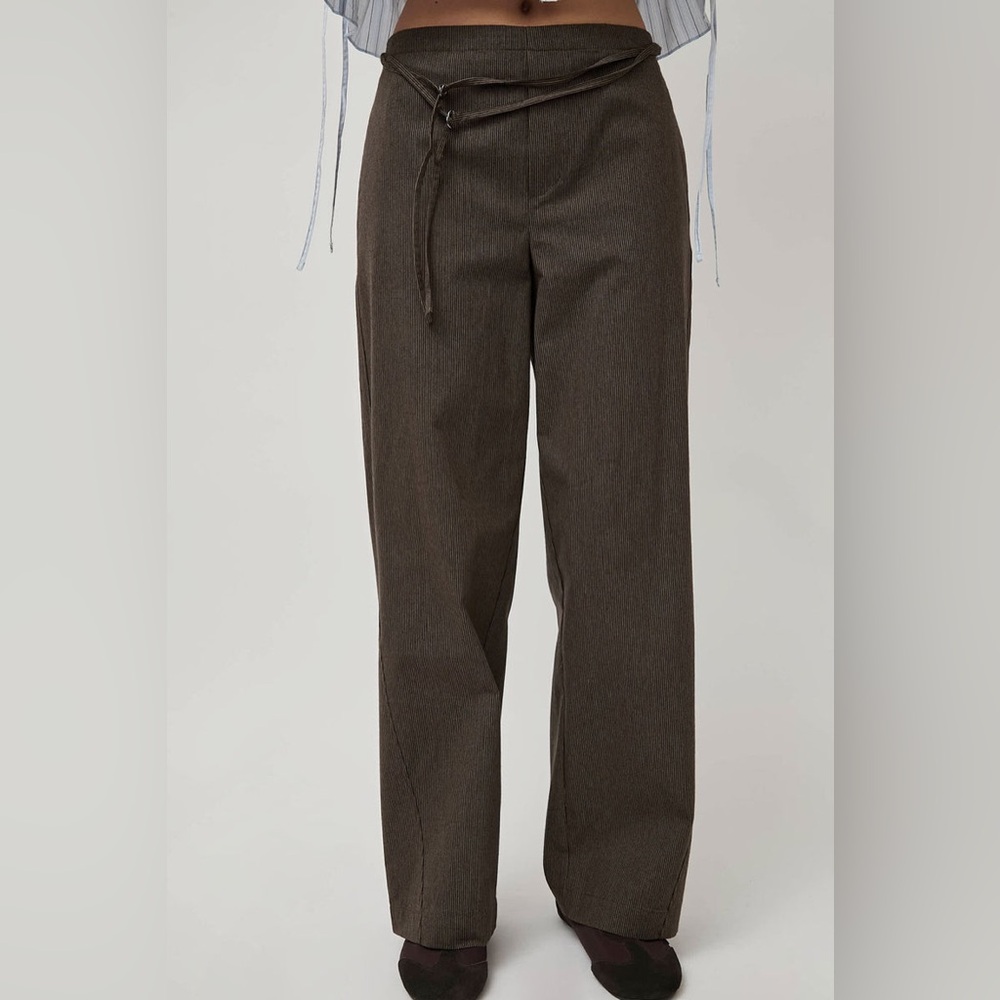 Deiji studios double belted pant in brown stripe